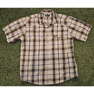 Dickies Shirt Mens XL Blue Workwear Pearl Snap Plaid Check Top Short Sleeve